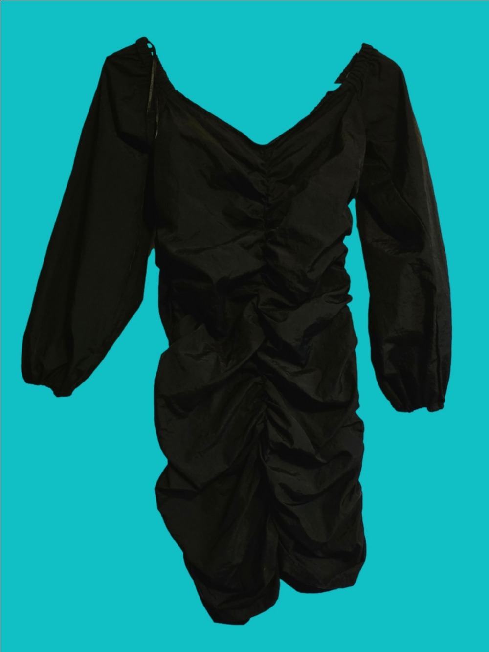 4/$97 Deal! Divided Black Ruched Puff Sleeve Mini Dress